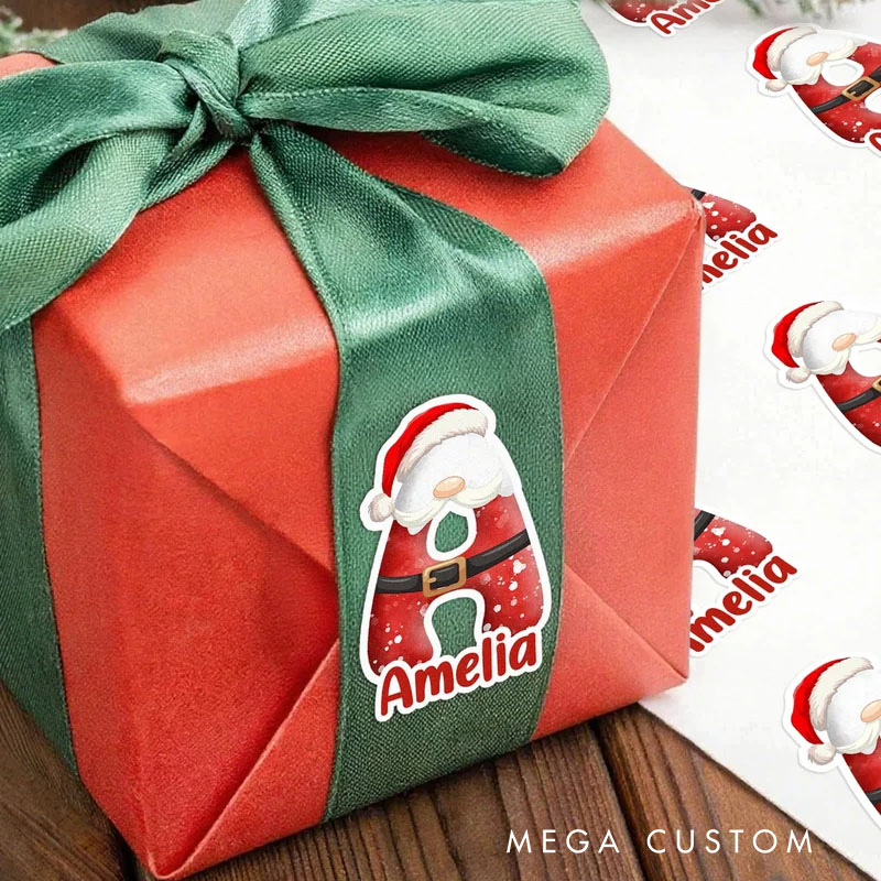 Personalized Santa Claus Christmas Initial Waterproof Stickers Labels with Name Christmas Decor Party Favors for Family Kids
