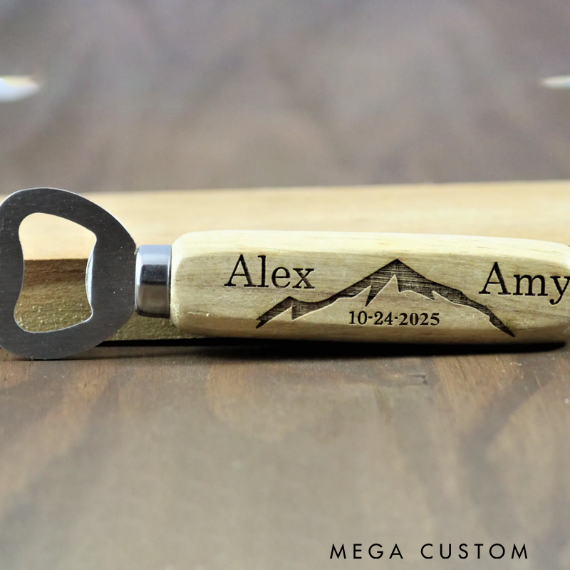 Personalized Mountain Wedding Favors for Guests Engraved Outdoor Bottle Opener Gift for Outdoor Lover
