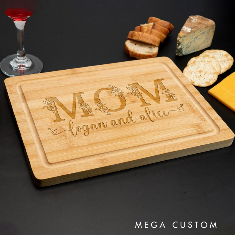 Personalized Mom Monogram Cutting Board for Bakers Mom's Kitchen Engraved Serve Board for Baking Lover Gift Mothers Day Gifts for Her