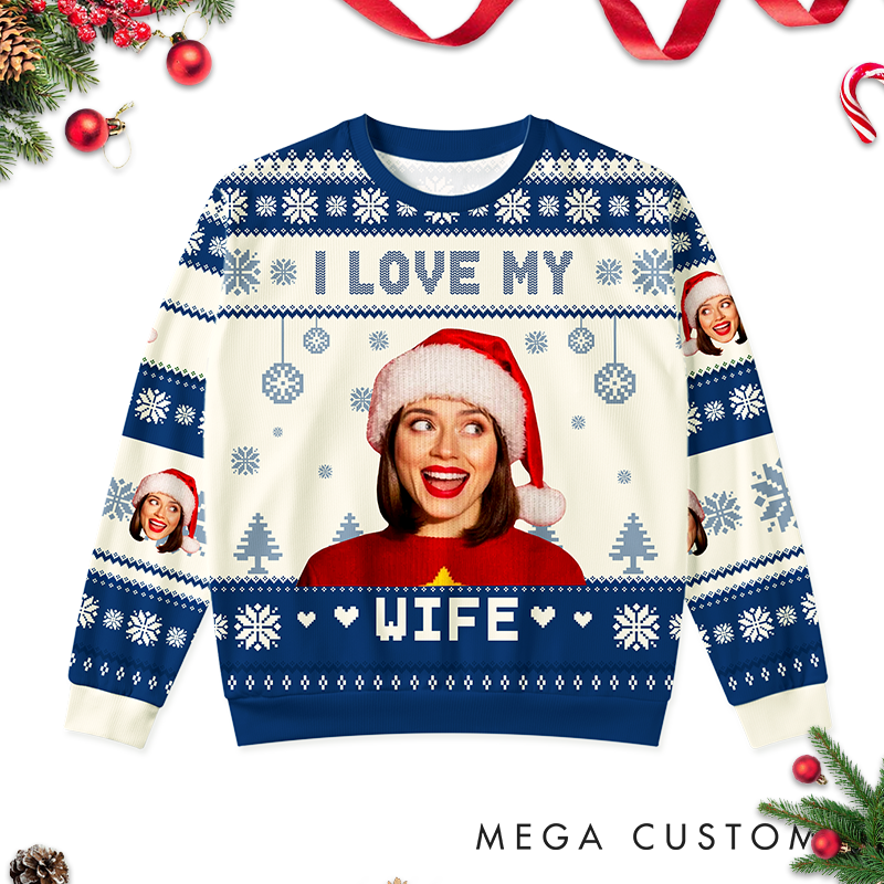 Personalized I Love My Wife Husband Ugly Sweater Couple Christmas Cloth Husband Wife Couple Edition Ugly Sweater Xmas Gift Sweater with Photo