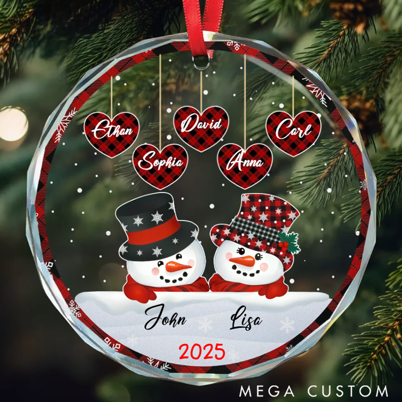 Personalized Glass Ornament Christmas Snowman Christmas Grandparents
