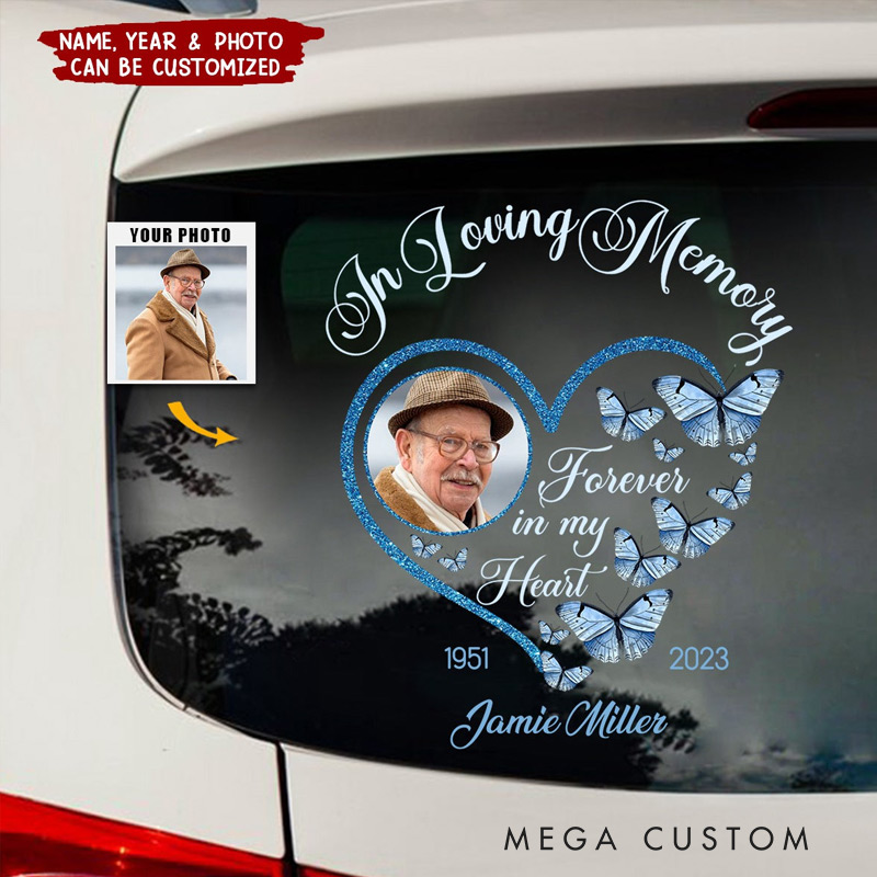 Personalized Memorial Decal Sticker for Car Window In Loving Memory Sparkling Heart Memorial Butterflies Sympathy Gift
