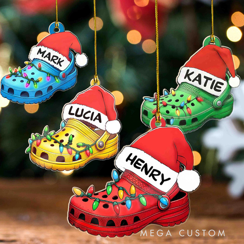 Personalized Christmas Croc Ornaments with Santa Hat Ornament Custom Name Acrylic Ornament Christmas Gift for Nurse