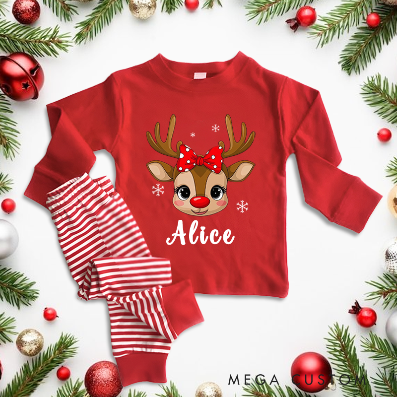 Personalized Cute Reindeer Christmas Pajamas with Name Christmas Gift