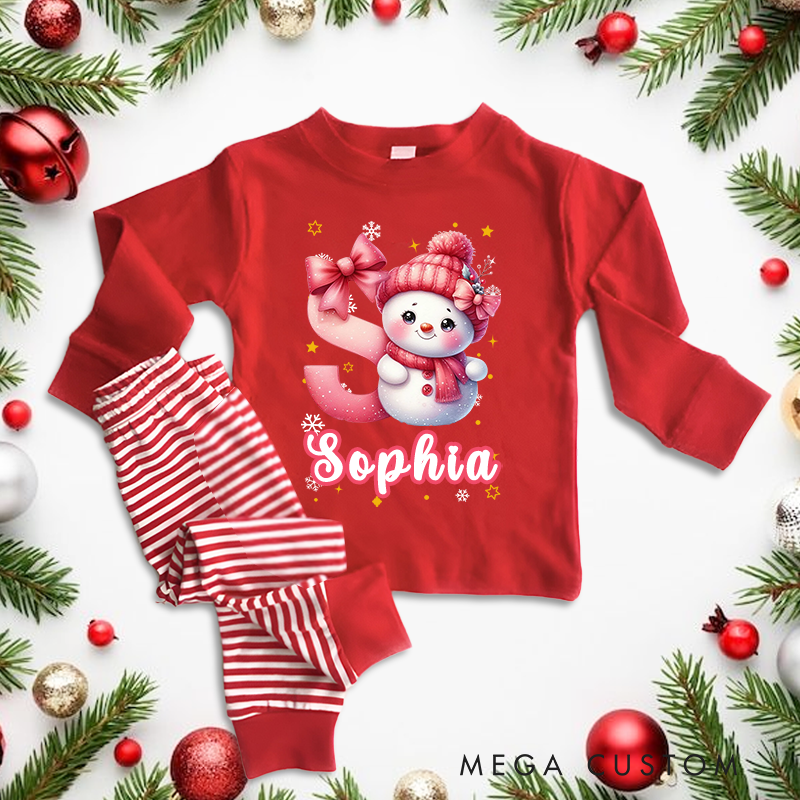 Personalized Cute Cartoon Santa Hat Snowman Initial Christmas Pajamas with Name Christmas Gift