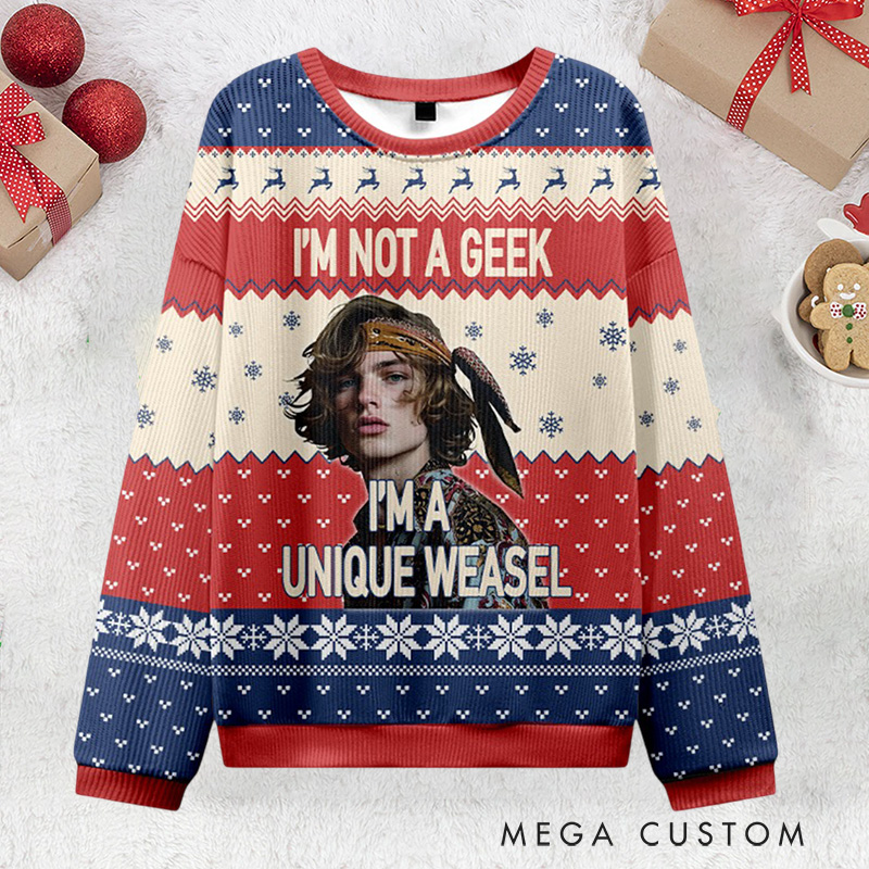 Personalized Quirky and Fun Ugly Christmas Sweater I'm Not a Geek I'm a Unique Weasel Funny Ugly Christmas Sweater Gift for Geek