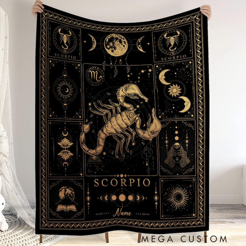 Personalized Scorpio Blanket Horoscope Astrology Blanket for Scorpio Custom Name Constellations Quilt Tarot Zodiac Sign Birthday Gifts