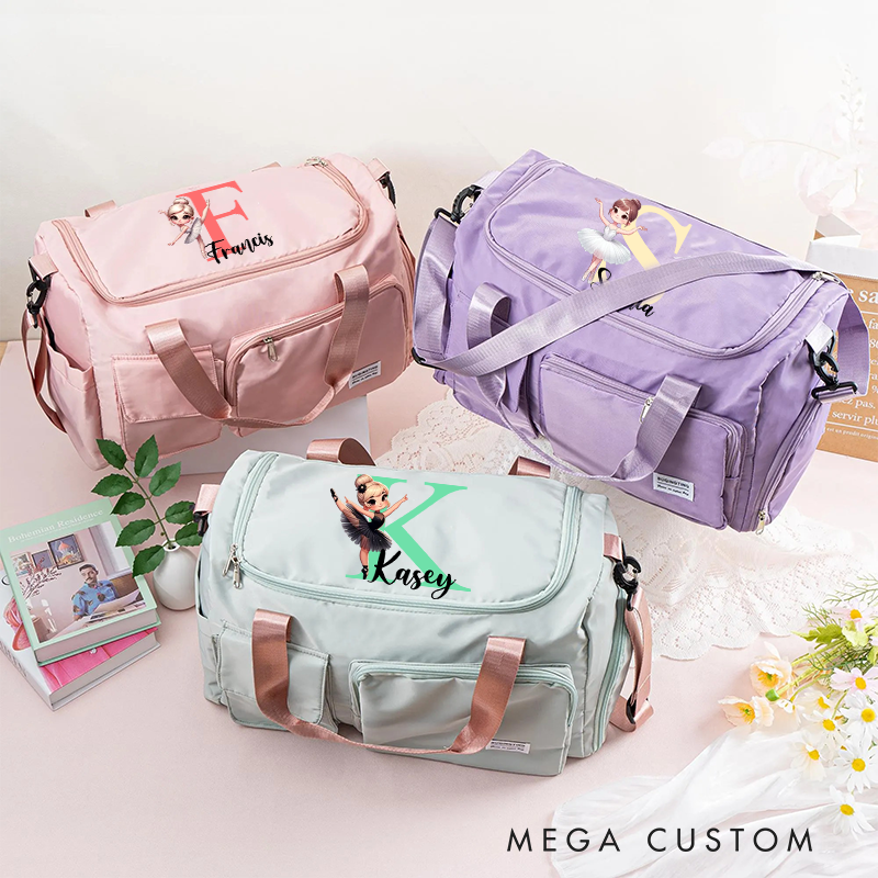 Personalized Cartoon Swan Lake Ballet Girl Stars Waterproof Large Travel Duffle Bag Dance Bag with Shoe Compartment and Shoulder Strap for Dance Lover