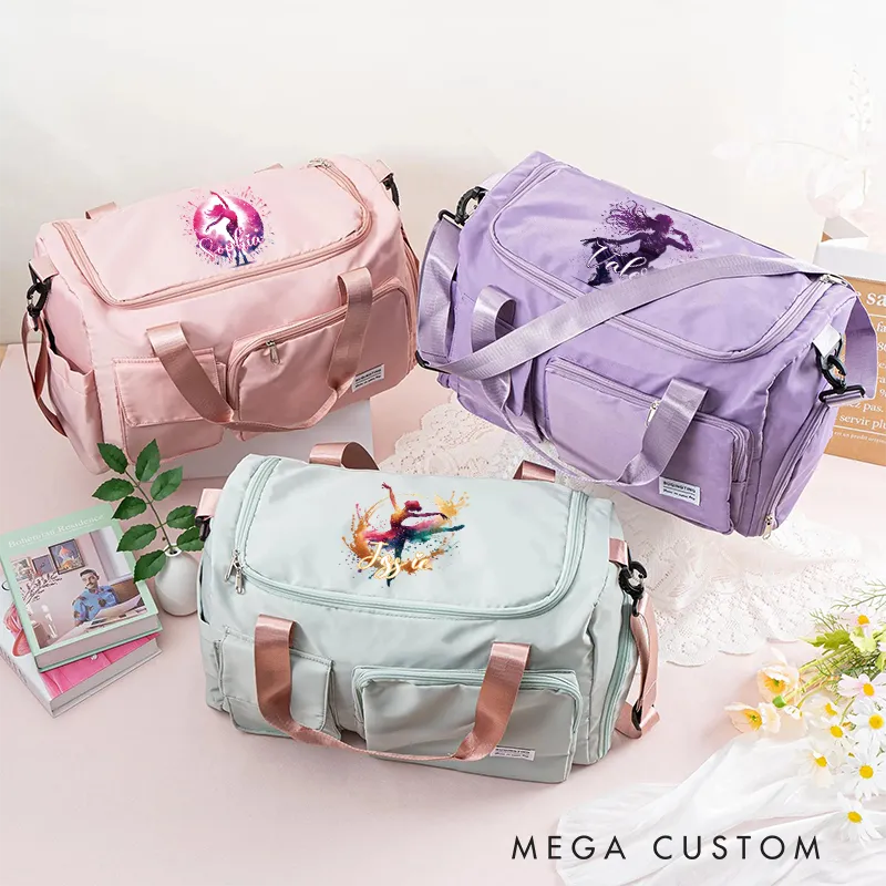 Personalized Ink Ballerina Street Dancer Waterproof Large Travel Duffle Bag Dance Bag with Shoe Compartment and Shoulder Strap for Dance Lover