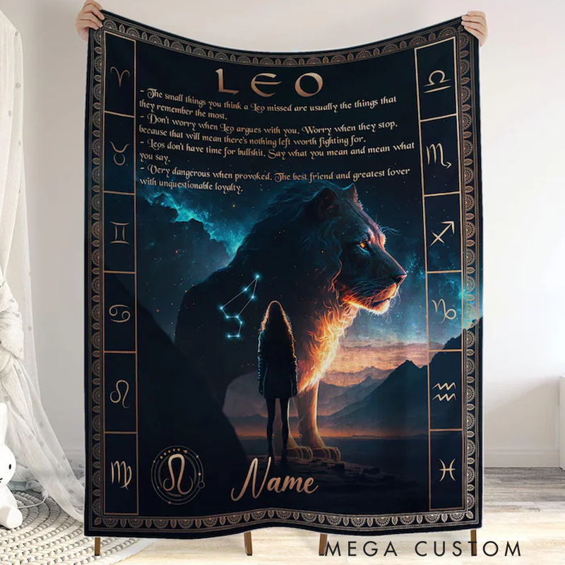 Personalized Zodiac Sign Leo Blanket Custom Name Constellations Quilt Tarot Horoscope Astrology Blanket for Leo Horoscope Lovers Blanket
