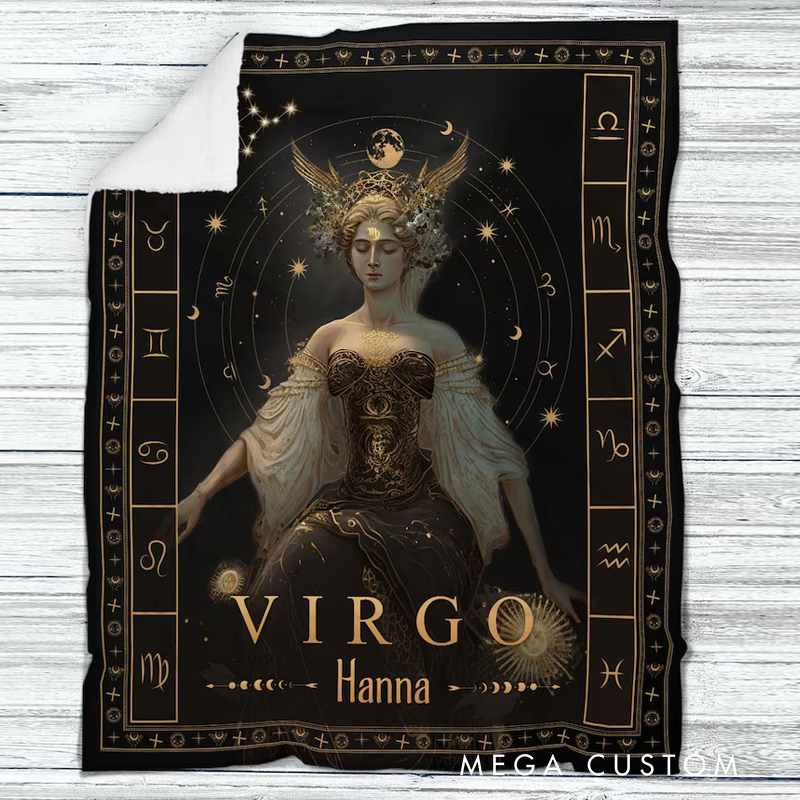 Personalized Zodiac Virgo Blanket Tarot Astrology Blanket for Virgo Custom Name Constellations Quilt Horoscope Birthday Blanket