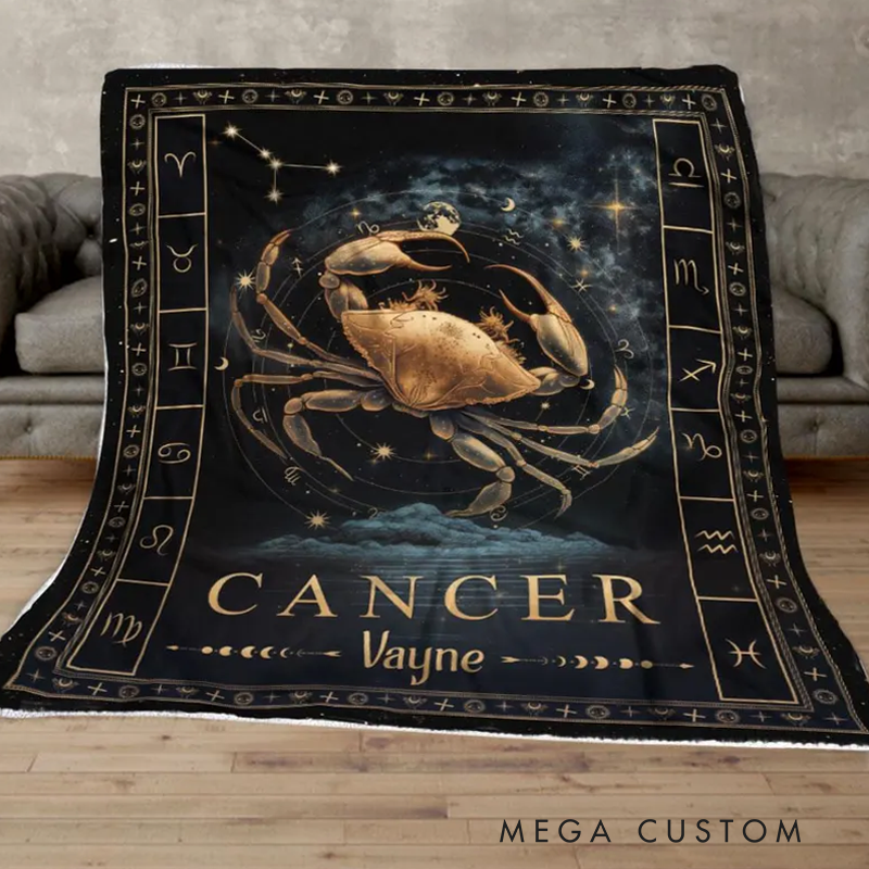 Personalized Zodiac Cancer Blanket 12 Horoscope Astrology Blanket Customized Name Constellations Quilt Horoscope Blanket Gift for Cancer