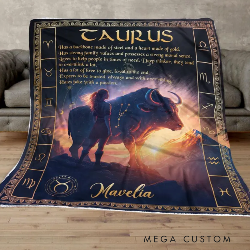 Personalized Zodiac Taurus Blanket Tarot Astrology Blanket for Taurus Custom Name Constellations Quilt Horoscope Birthday Gifts