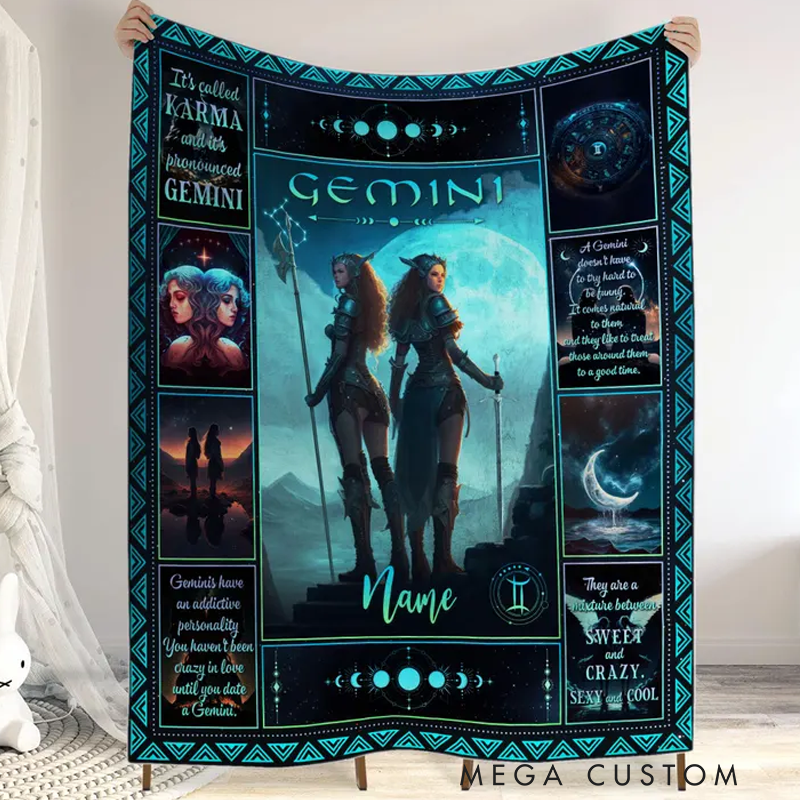 Personalized Zodiac Gemini Blanket Custom Name Constellations Quilt Tarot Horoscope Astrology Blanket Horoscope Blanket for Gemini
