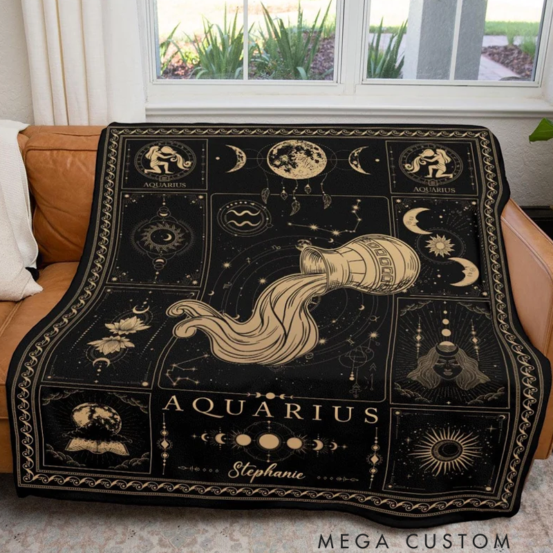 Personalized Zodiac Aquarius Blanket Customized Name Constellations Blanket 12 Horoscope Astrology Blanket Horoscope Blanket for Aquarius