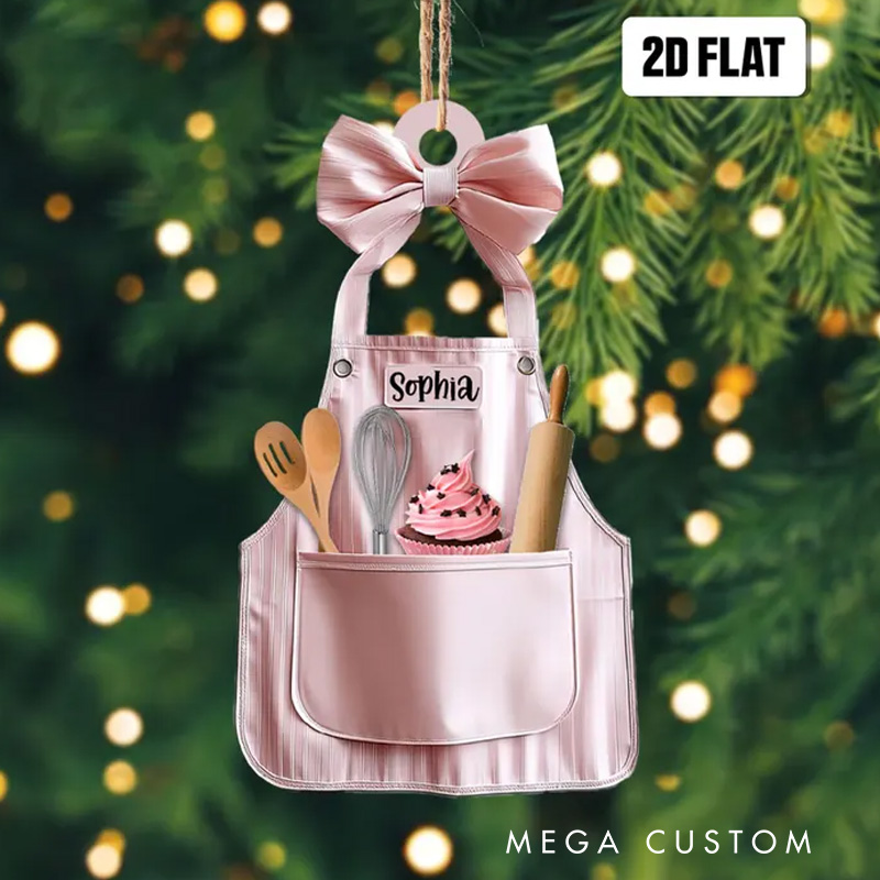 Personalized Baker Christmas Ornament 2D Flat Acrylic Ornament with Name Baking Apron Ornament Bakery Shop Decor for Baking Lover Gift