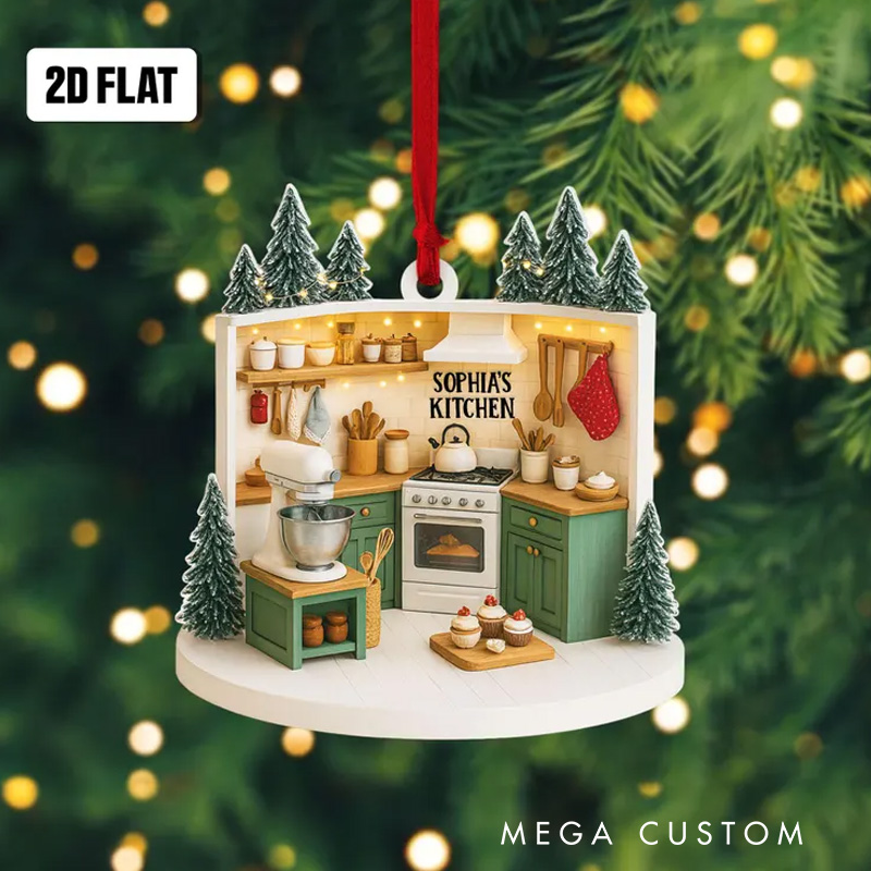 Personalized Kitchen Christmas Ornament 2D Flat Acrylic Ornament Name Baking Apron Ornament Bakery Shop Decor for Baking Lover Gift