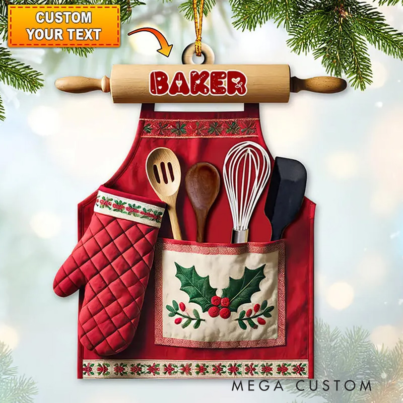 Personalized Baking Christmas Ornament Baking Tool Xmas Tree Decoration with Name Kitchen Decor for Baking Lover Gift