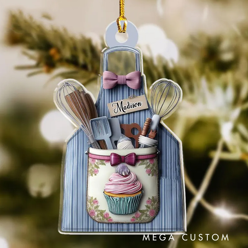 Personalized Name Apron Christmas Ornament Baker Acrylic Ornament with Name Xmas Tree Decoration for Baking Lover Gift