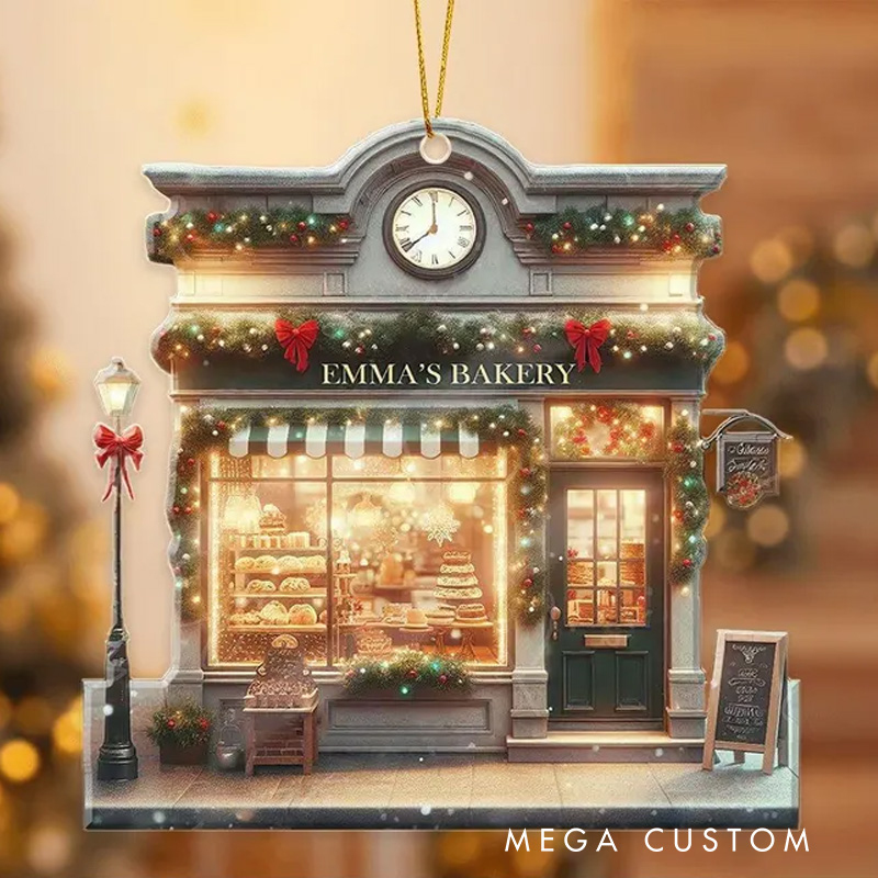 Personalized Bakery Front View Christmas Ornament 2D Flat Acrylic Bakery Ornament with Name for Baker Ornament for Baking Lover Gift