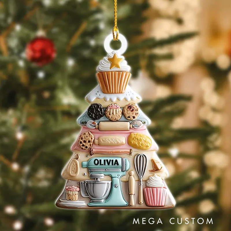 Personalized Name Kitchen Mixer Christmas Ornament 2D Flat Acrylic Holiday Decor for Bakers and Cupcake Lovers Ornament for Baking Lover Gift