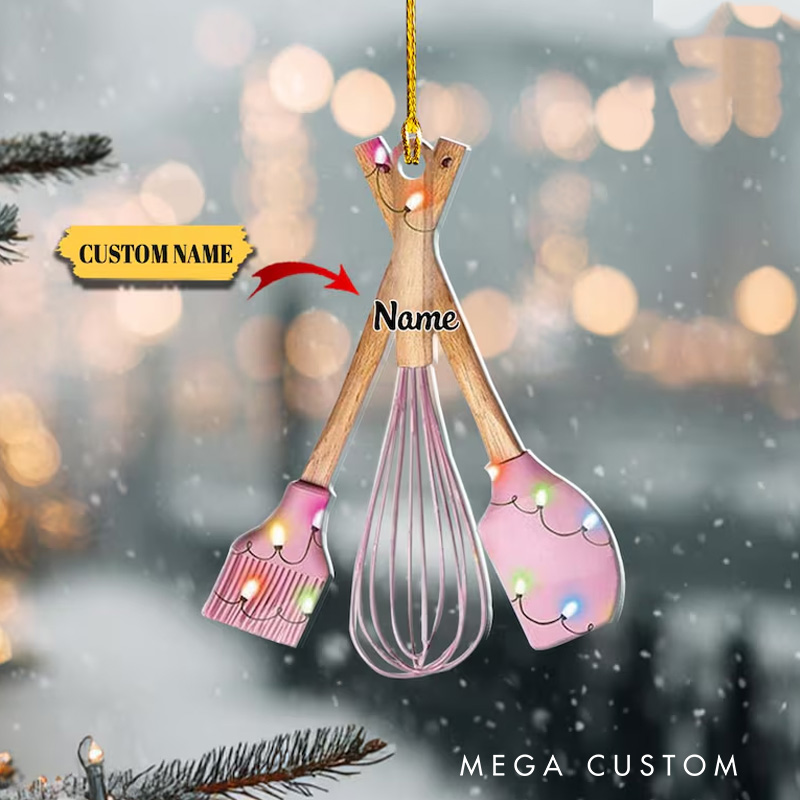 Personalized Baking Tools Christmas Ornament for Pastry Chefs and Kitchen Lovers 2D Flat Acrylic Holiday Decor for Baking Lover Gift