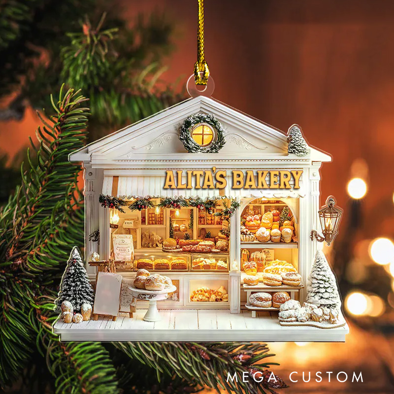 Personalized Bakery Christmas Ornament with Name for Pastry Chefs and Bakers 2D Flat Baking Store Decor for Baking Lover Gift