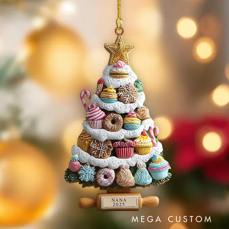 Personalized Name Bakery Christmas Ornament 2D Flat Cookie & Cupcake Holiday Tree Decor for Bakers and Sweet Lovers Baking Lover Gift