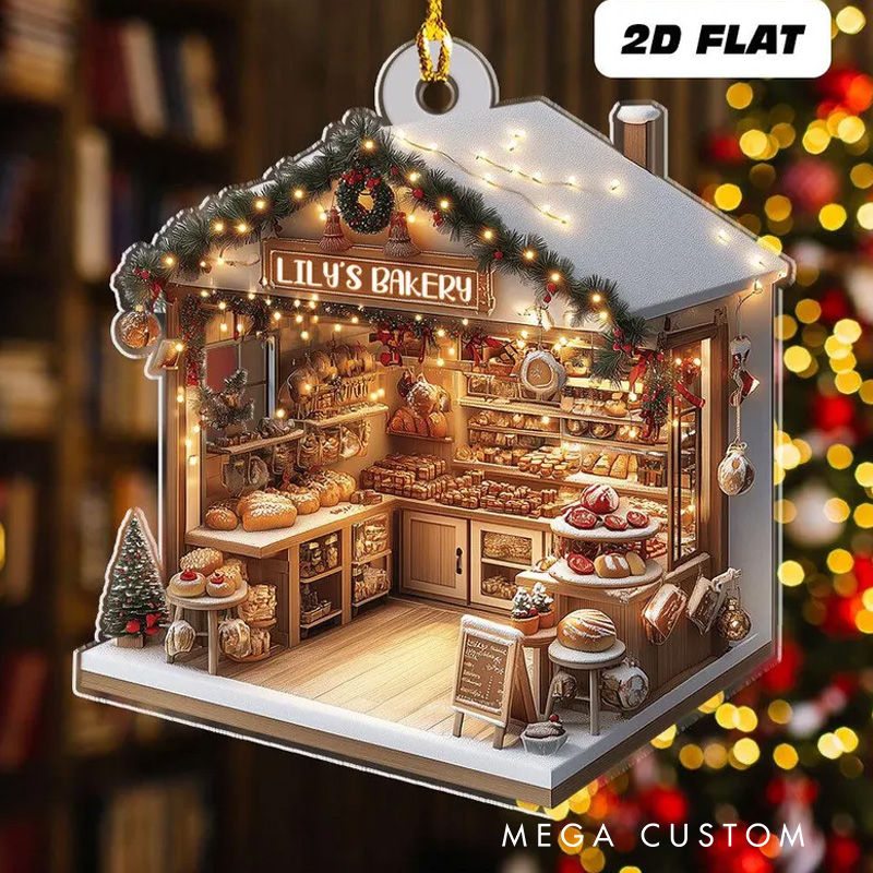 Personalized Name Bakery Christmas Ornament 2D Flat Acrylic Bakery Keepsake Holiday Tree Decor for Pastry Lovers Baking Lover Gift