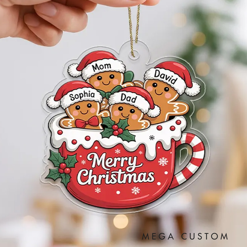 Personalized Name Gingerbread Family Christmas Ornament Acrylic Hot Cocoa Mug Holiday Keepsake Bakers Xmas Tree Decor Baking Lover Gift