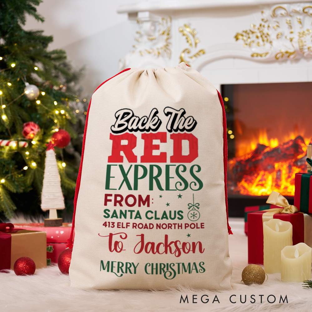 Personalized Back The Red Express Christmas Sack Special Delivery from Santa Claus Perfect for Holiday Gifts