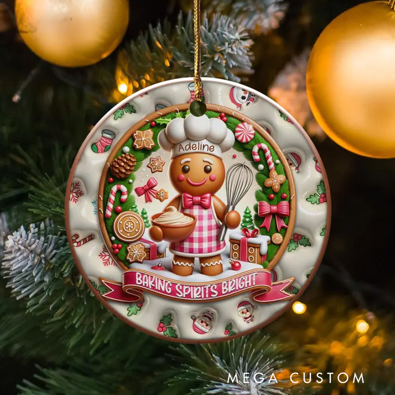 Personalized Baking Spirits Bright Christmas Ornament Custom Gingerbread Chef Keepsake with Name Baking Holiday Decor Ornament Christmas Gift