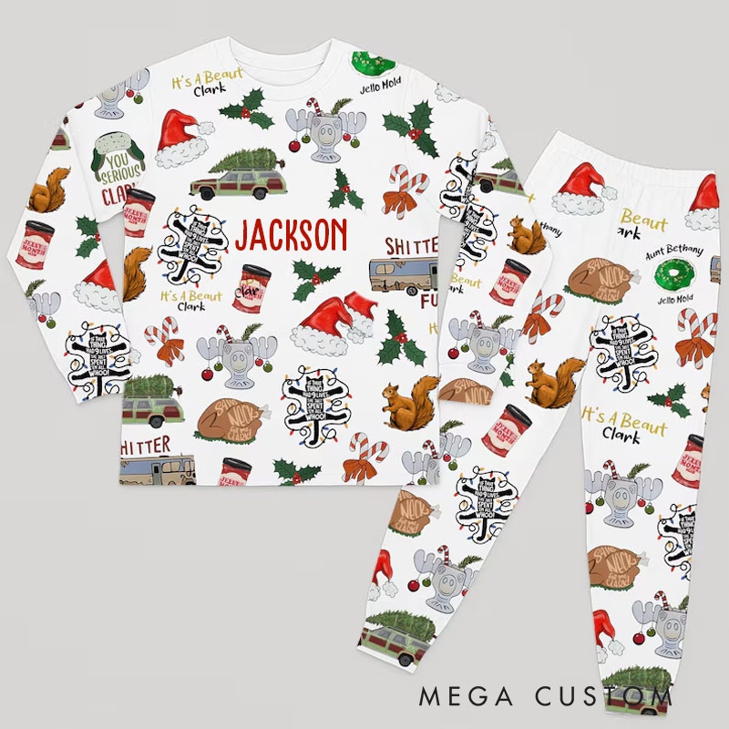 Personalized Festive Kids Pajamas with Holiday Patterns and Custom Names for a Cozy and Joyful Celebration