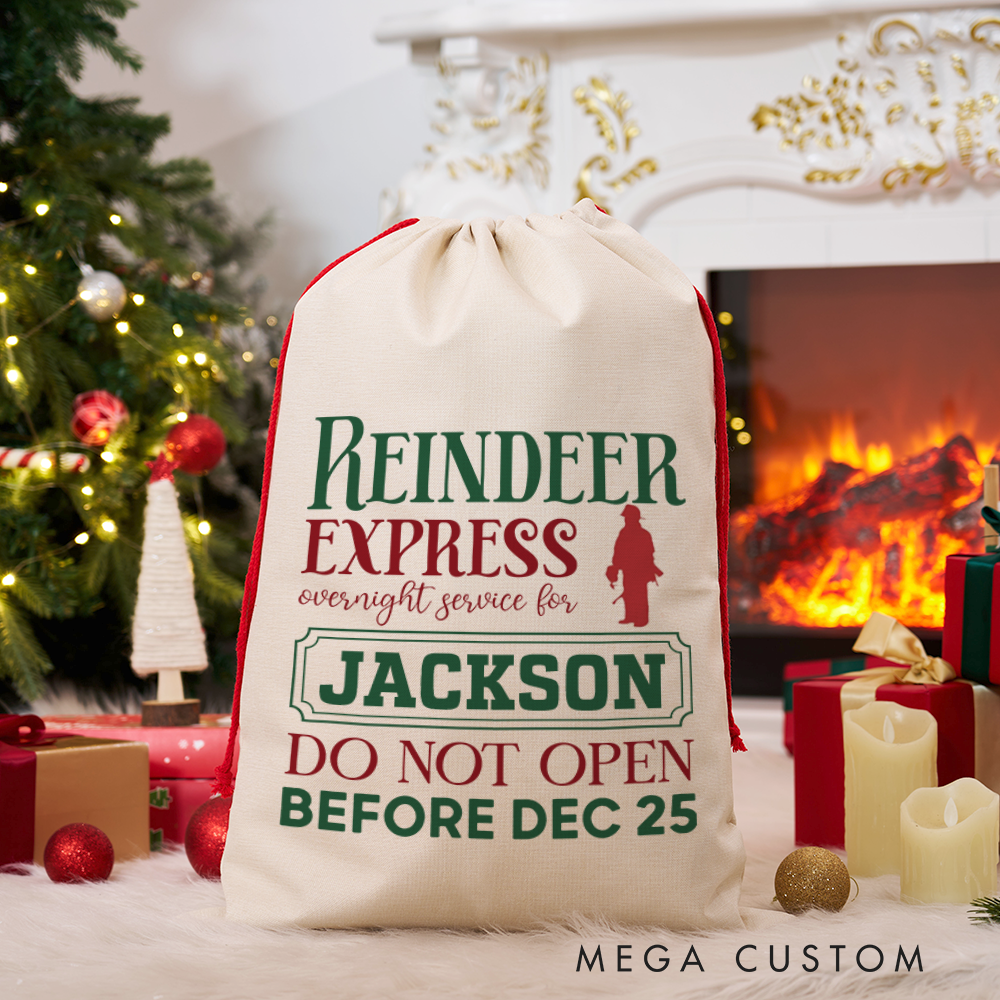 Personalized Reindeer Express Sack Overnight Service Design for Firefighter Perfect for Holiday Gifts
