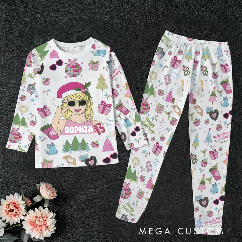 Personalized Festive Fun Kids Pajamas with Custom Name and Vibrant Holiday Graphics for Seasonal Delight