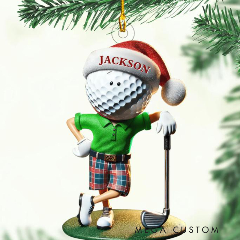 Personalized 3D Acrylic Golf Ornament with Santa Hat and Custom Name  