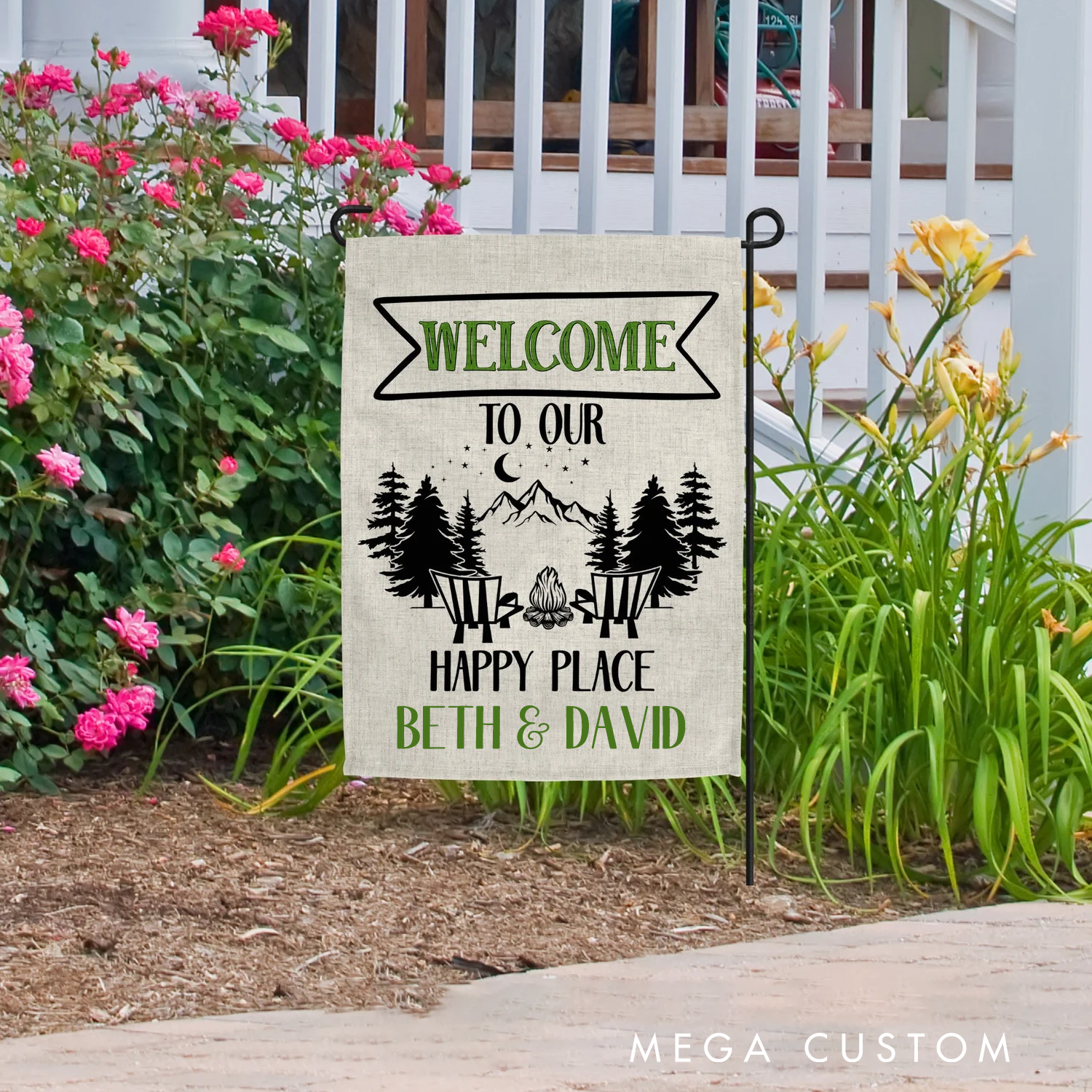 Personalized Welcome to Our Campsite Camping Flag Garden Flag Happy Camper Decor Gift for Camping Lovers Couple Family Camping Decor