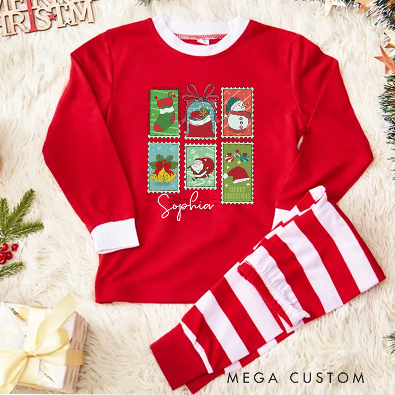 Personalized Christmas Window Kids Pajamas with Festive Scenes and Stripes for Holiday Magic