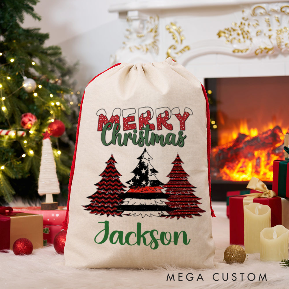 Personalized Merry Christmas Sack Festive Tree Design Perfect for Firefighter Holiday Gifts