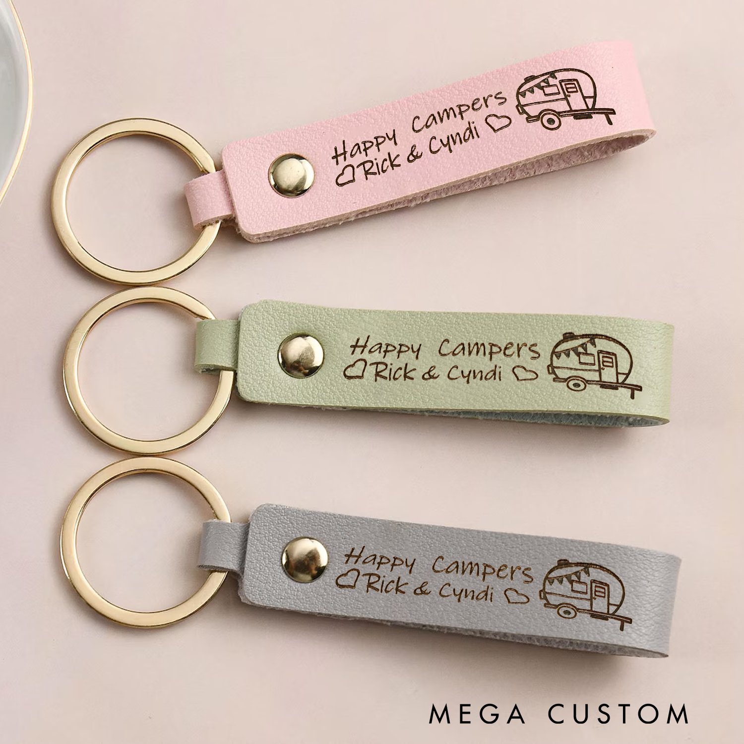 Personalized Happy Campers Leather Keychain Couples Outdoor Keychain Camping Lovers Rv Life Gift