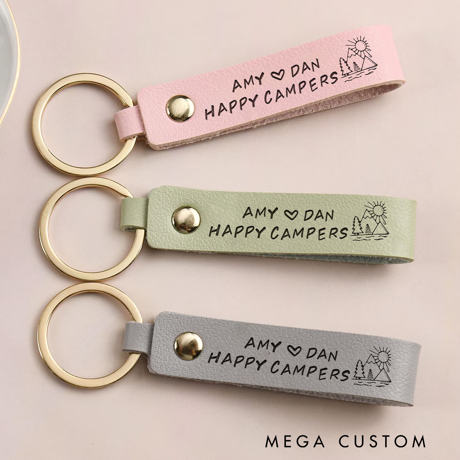 Personalized Custom Leather Keychains Happy Campers Leather Keychain Outdoor Camping Lovers Keychain