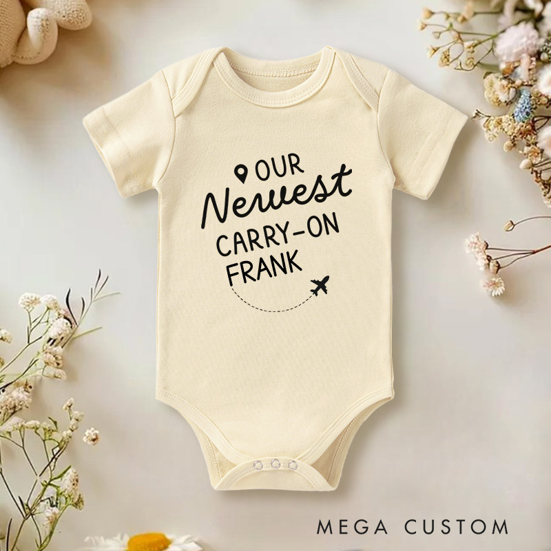 Personalized Our Newest Carry On Baby Onesie Baby Shower Gift Nursery Gift