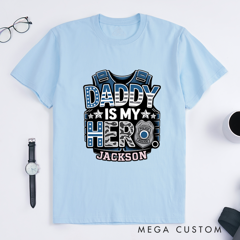 Personalized Daddy Is My Hero T-Shirt with Police Badge and Vest Design Gift for Kids of Officers