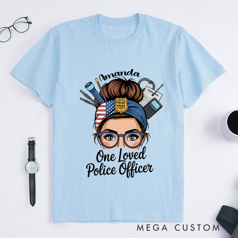 Personalized One Loved Police Officer T-Shirt with Stylish Graphic Design Gift for Women in Law Enforcement