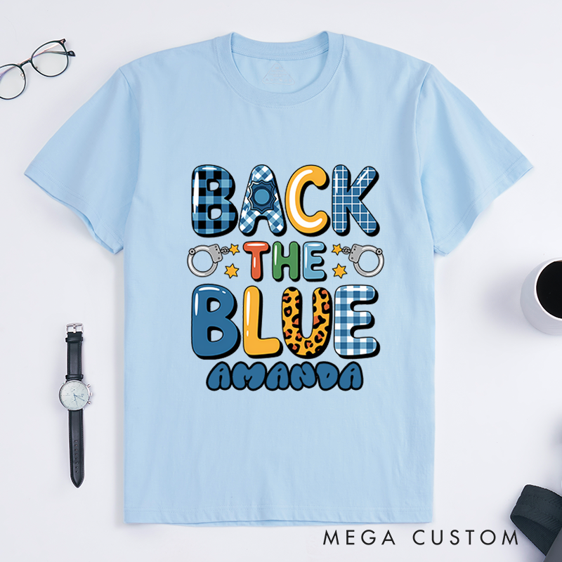Personalized Back the Blue T-Shirt with Fun and Vibrant Design Featuring Handcuffs and Stars Gift for Law Enforcement Supporters