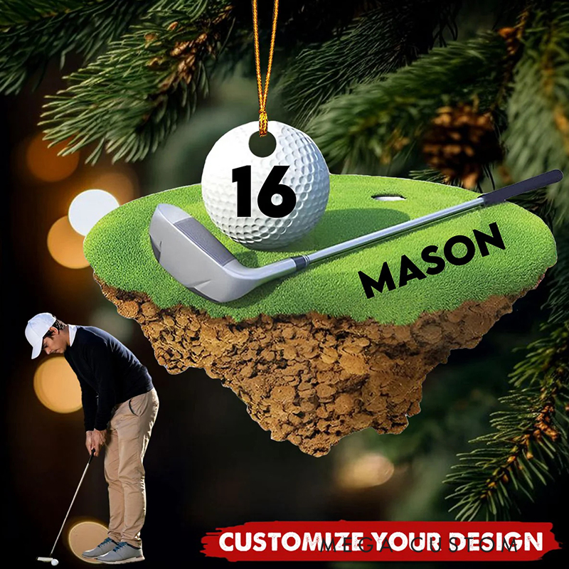 Personalized 3D Acrylic Ornament Featuring Golf Ball and Club Design Custom Name and Number 