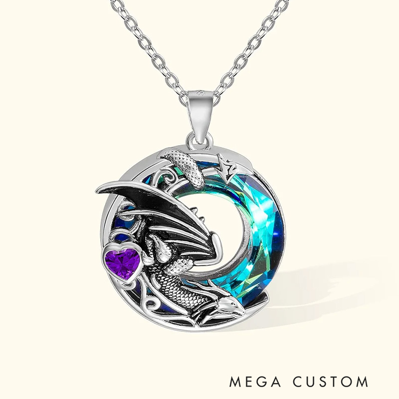 Personalized Dragon Necklace Embellished with Crystals and Birthstone Jewelry Birthday Gift for Fantasy Book Lovers Book Lovers Gift
