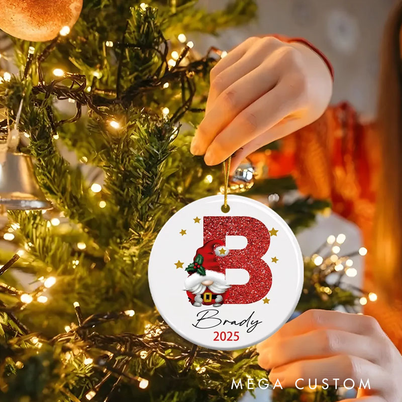 Personalized Santa Claus Initial Ceramic Ornament with Name and Year Home Decor Christmas Gift for Family Friend