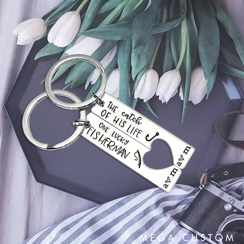 Personalized Couples Fishing Keychains Anniversary Keychains Boyfriend Gift Custom Fishing Gift for Fisherman Gift for Husband