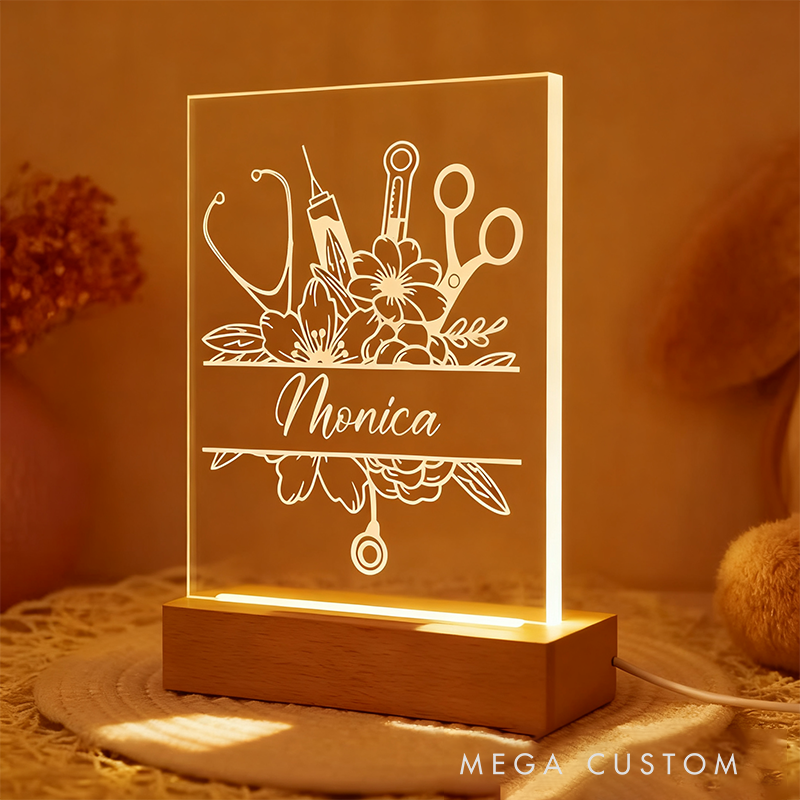 Personalized Floral Medical Tools LED Night Light Personalized Name Title Medical Light